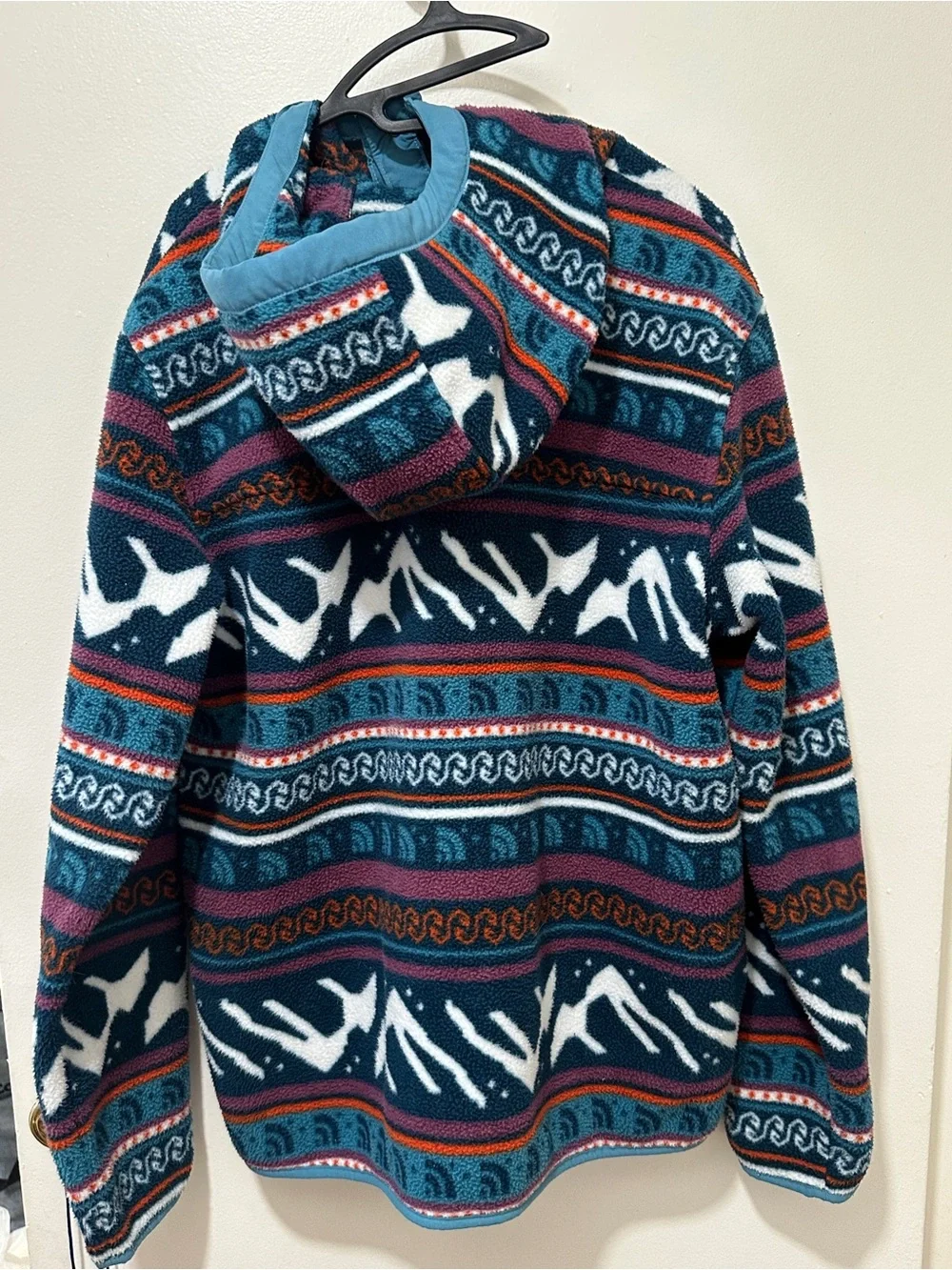 The North Face Multicolor Patterned Fleece Jacket with Light Blue Trim
